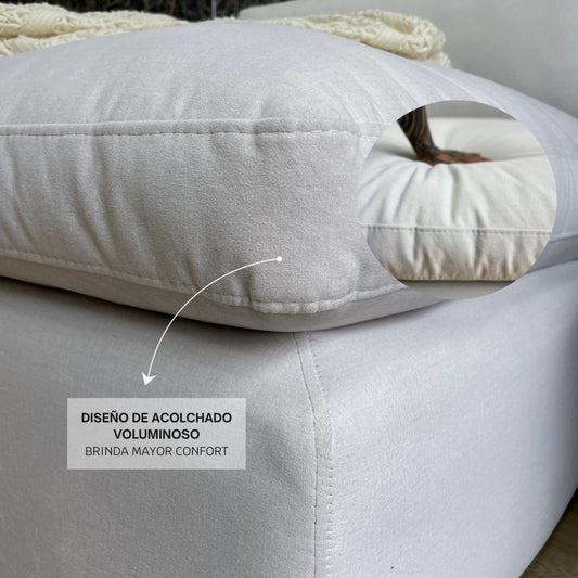 Acercamiento diseño acolchado de la Sala Modular París en forma de L, diseño moderno y personalizable.