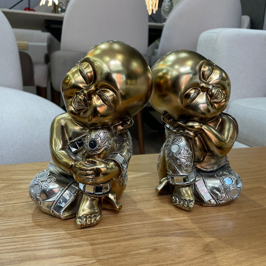 Estatuas de Monjes Buda Decorativas – Set en Tono Bronce 17 cm