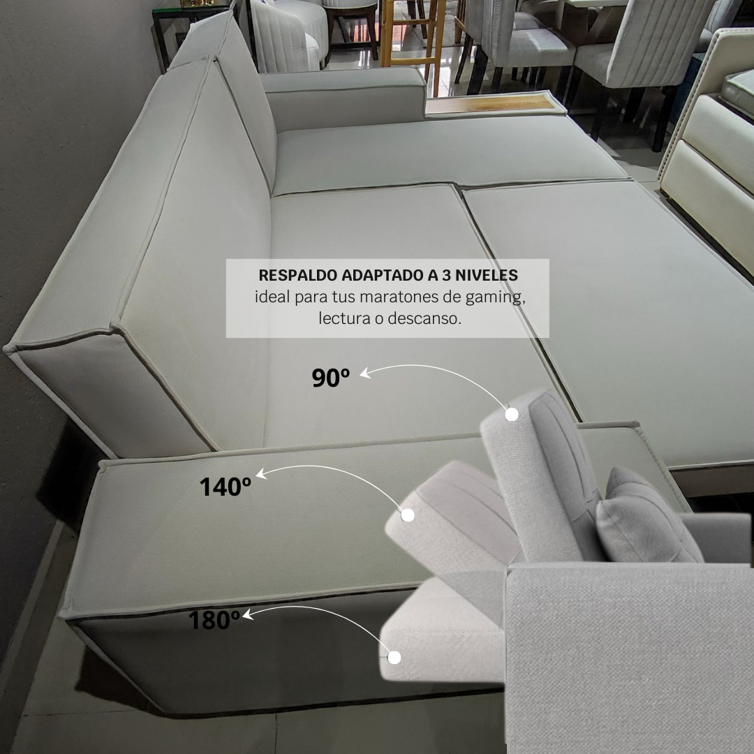 Detalle del respaldo de la sala cama Alemán con 3 niveles de inclinación.
