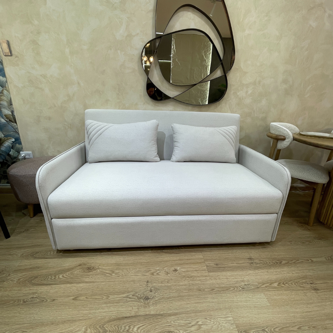 Sofá Cama Alemán en vista frontal, con diseño moderno y color blanco personalizable.