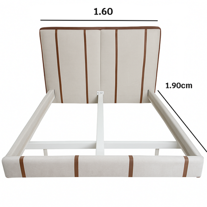 Medidas cama moderna tapizada en bouclé con correas de cuero auténtico – Progetto Interiores