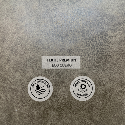 Detalle de tela eco cuero premium del Sofá Tahoe en color café personalizable, estructura robusta y elegante.