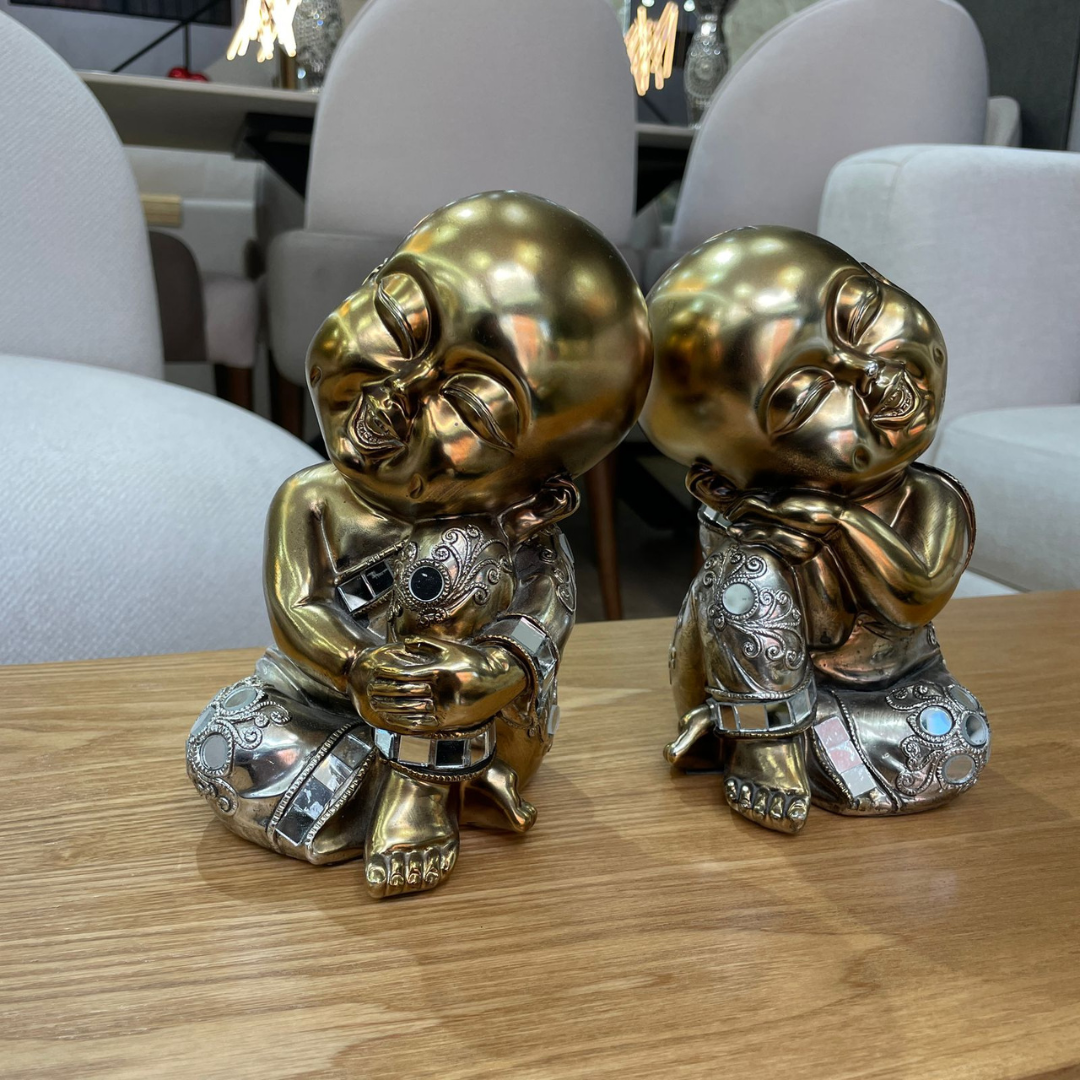 Estatuas de Monjes Buda Decorativas – Set en Tono Bronce 17 cm