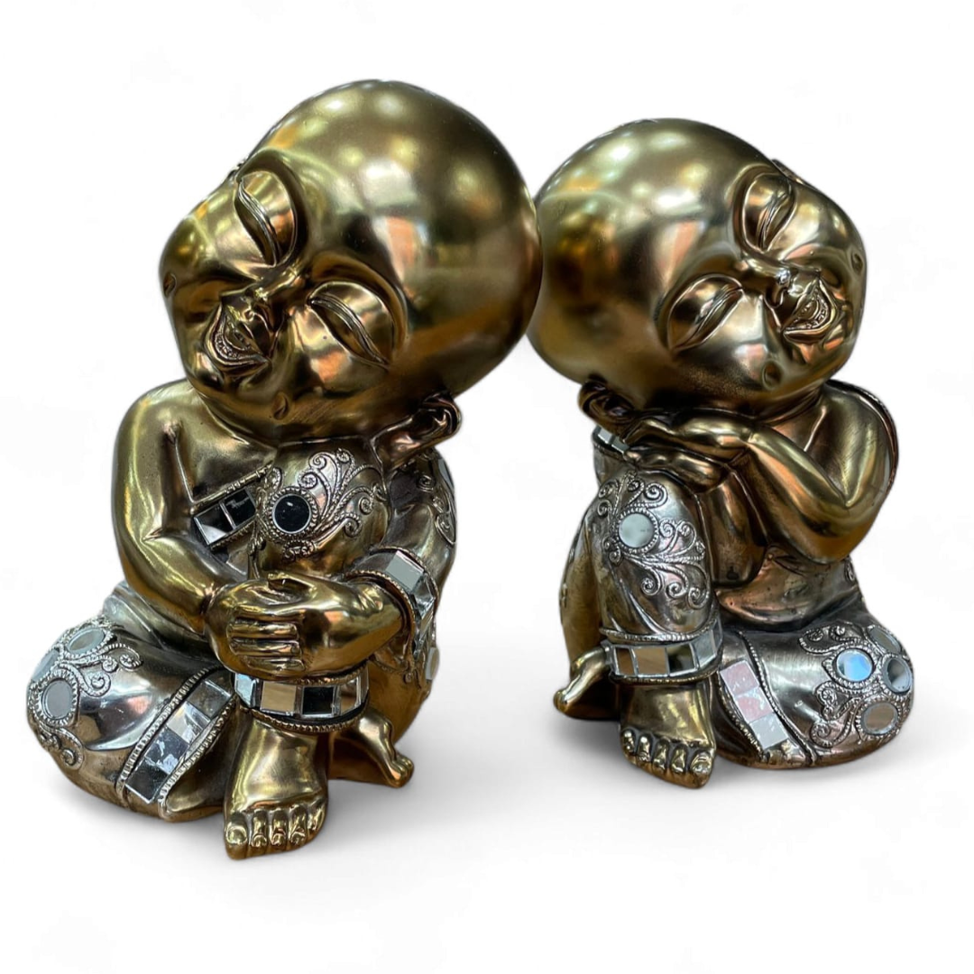 Estatuas de Monjes Buda Decorativas – Set en Tono Bronce 17 cm