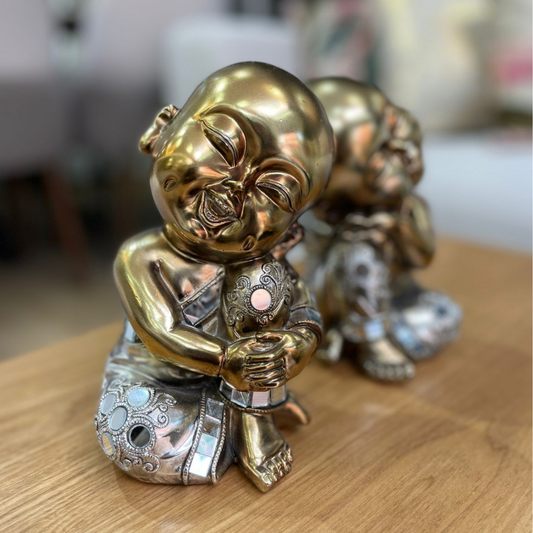 Estatuas de Monjes Buda Decorativas – Set en Tono Bronce 17 cm