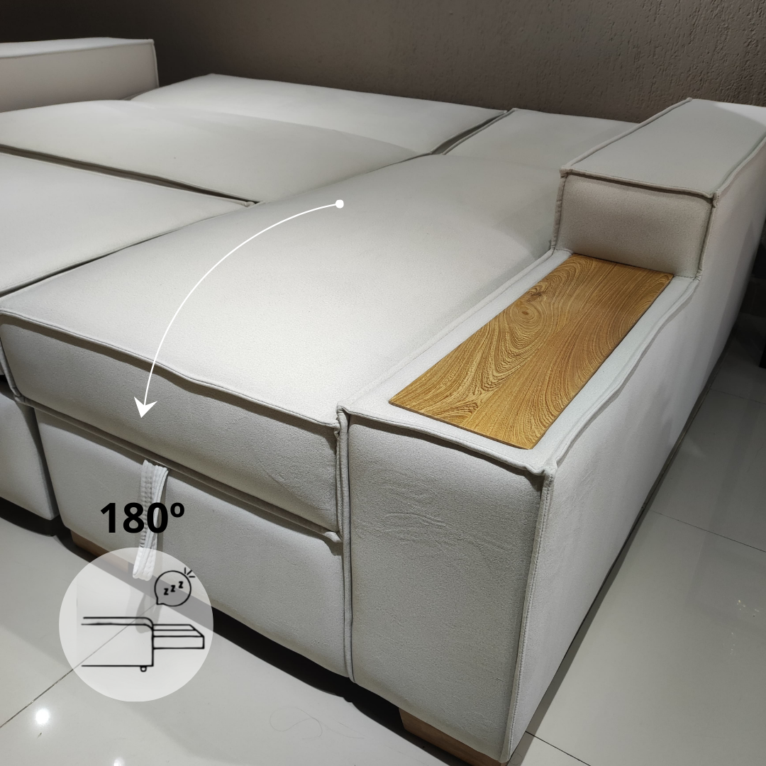 Sala cama Alemán extendido como cama con inclinación de 180 grados.