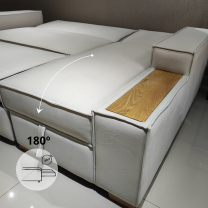 Sala cama Alemán extendido como cama con inclinación de 180 grados.