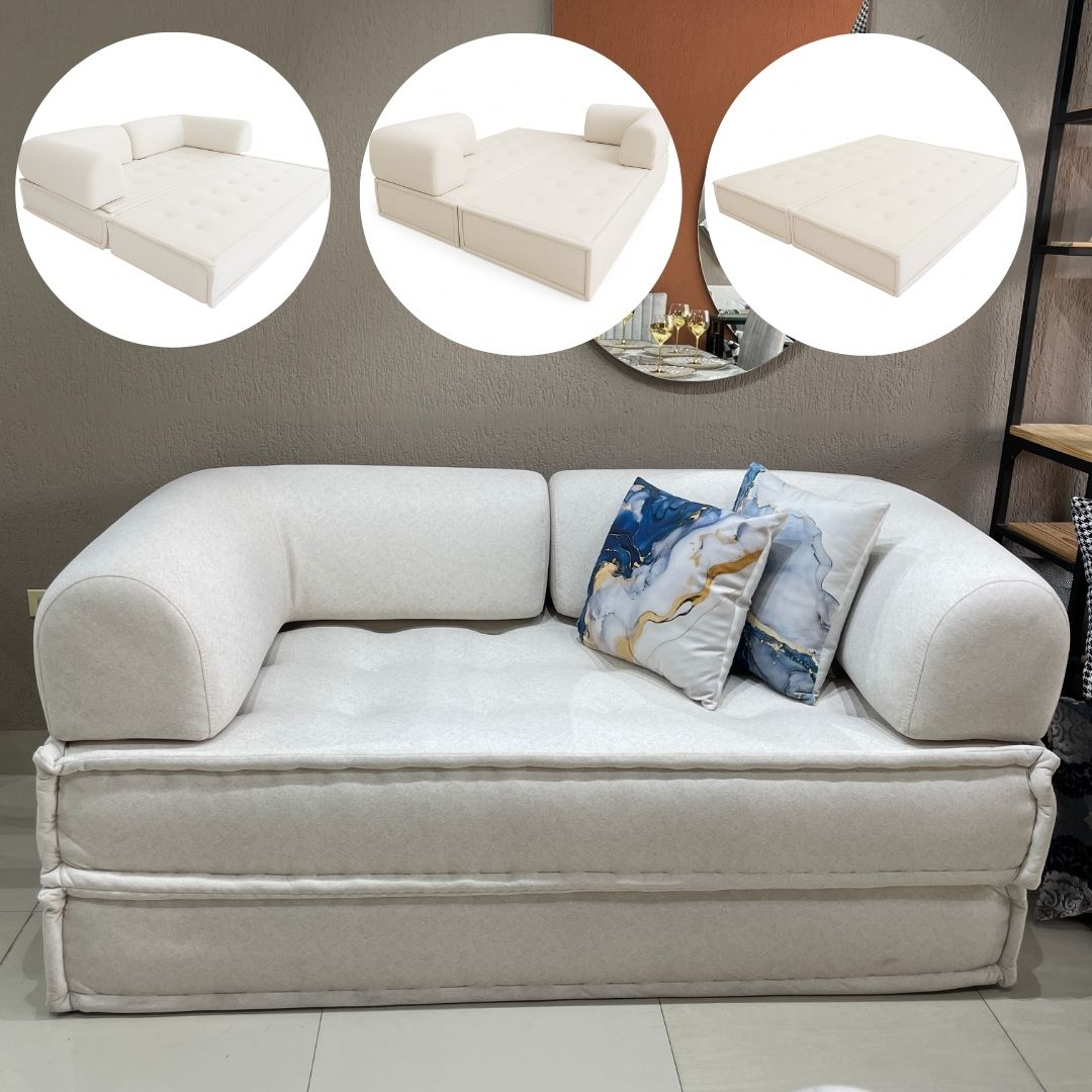 Sofá Cama Molly mostrando diferentes posiciones de uso.