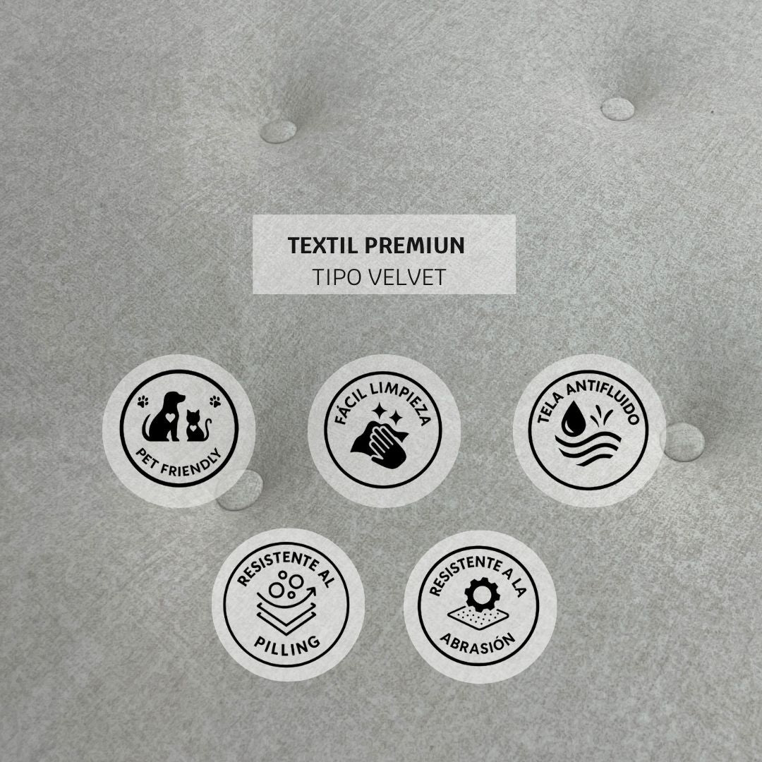 Tela del Sofá Cama Molly con tecnología pet friendly, antifluido, resistente a la abrasión y fácil limpieza.